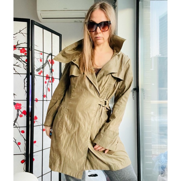 Ali RO Waist Belt Cloak Army Green Self Tie Layer Wrap Trench Coat - Picture 3 of 17